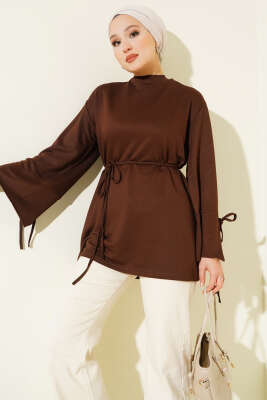 Loyşa Bilek İp Bağlamalı Tunik Kahve - Thumbnail