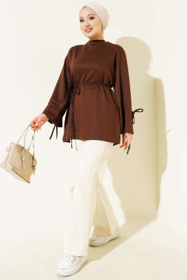 Loyşa Bilek İp Bağlamalı Tunik Kahve - Thumbnail