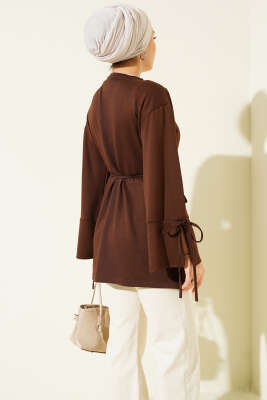 Loyşa Bilek İp Bağlamalı Tunik Kahve - Thumbnail