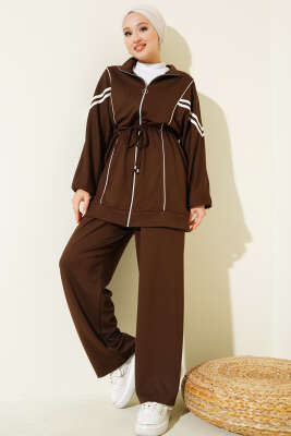 Pazarium - Loyşa Bel Tünelli Şeritli İkili Takım Kahve