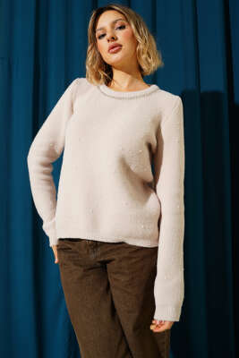 Pazarium - İnci Serpmeli Yumoş Kazak Bej