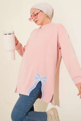 Loyşa Kurdele Nakış Detaylı Tunik Pembe - Thumbnail