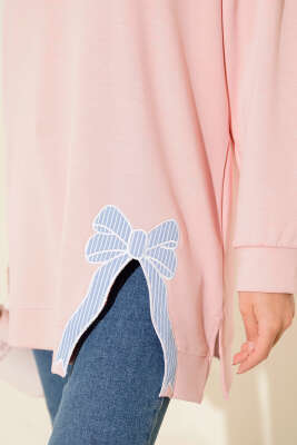 Loyşa Kurdele Nakış Detaylı Tunik Pembe - Thumbnail