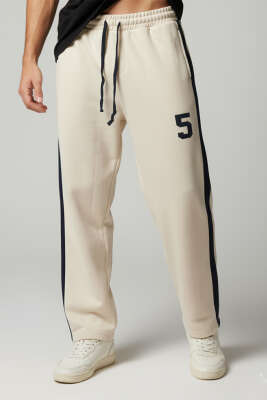 Pazarium - Yan Şeritli Erkek Eşofman Altı Bej