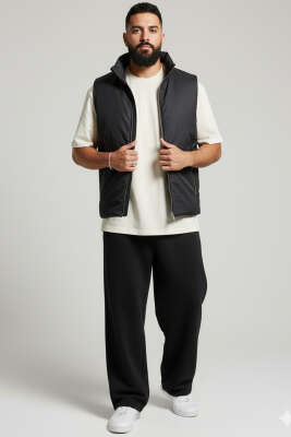 Fermuarlı Basic Erkek Yelek Siyah - Thumbnail