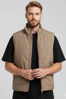 Fermuarlı Basic Erkek Yelek Kahve - Thumbnail