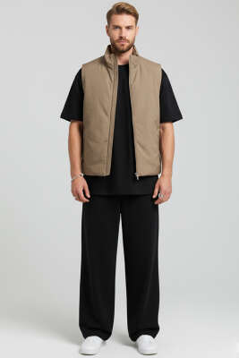 Fermuarlı Basic Erkek Yelek Kahve - Thumbnail