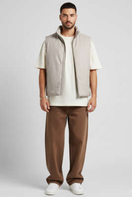 Fermuarlı Basic Erkek Yelek Gri - Thumbnail