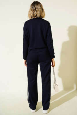 Yan Şeritli Fermuarlı İkili Takım Lacivert - Thumbnail