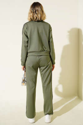 Yan Şeritli Fermuarlı İkili Takım Haki - Thumbnail