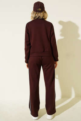 Yan Şeritli Fermuarlı İkili Takım Kahve - Thumbnail