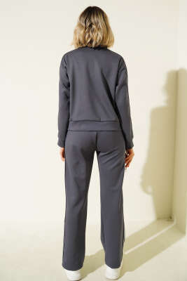 Yan Şeritli Fermuarlı İkili Takım Füme - Thumbnail