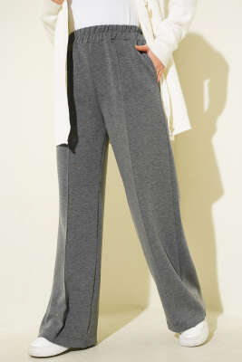 Pazarium - Beli Lastik Detaylı Çımalı Pantolon Füme