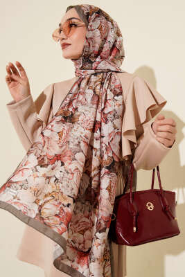 Pazarium - Elora Serisi Desenli Modal Şal Vizon