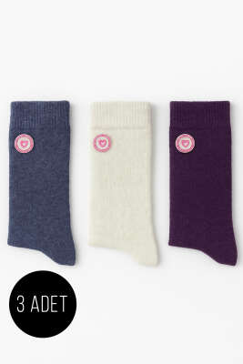 Pazarium - Kadın 3'lü Yün Soket Çorap Asorti 1