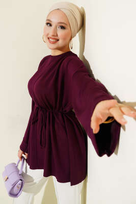 Pazarium - Yan Yırtmaçlı Duble Kol Tunik Mürdüm