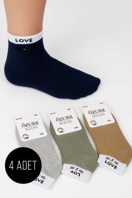 Pazarium - Kadın Desenli 4'lü Havlu Patik Çorap Asorti 7