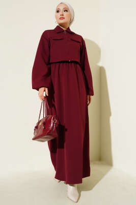 Pazarium - Gömlek Yaka Önü Fermuarlı Jile Takım Bordo