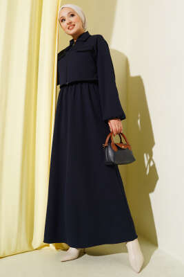 Pazarium - Gömlek Yaka Önü Fermuarlı Jile Takım Lacivert