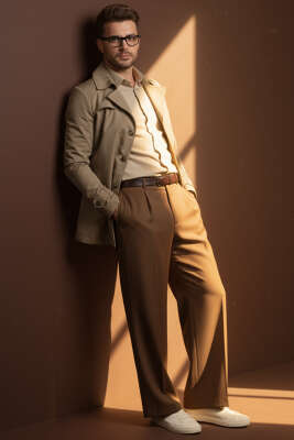 Gömlek Yaka Kısa Erkek Trençkot Vizon - Thumbnail