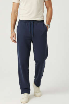 Pazarium - Gabardin Bel Lastikli Erkek Pantolon Lacivert