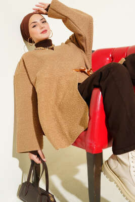 Önü Kurdeleli Buklet Ceket Vizon - Thumbnail