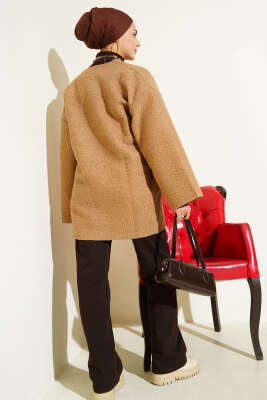 Önü Kurdeleli Buklet Ceket Vizon - Thumbnail