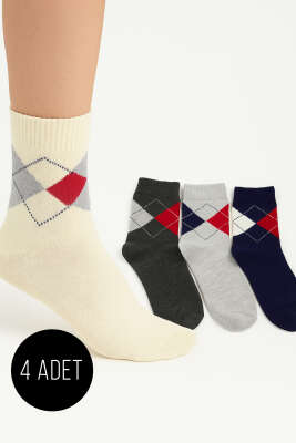 Pazarium - Kadın 4'lü Ekose Havlu Soket Çorap Asorti 1
