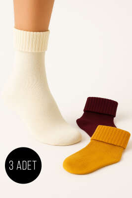 Pazarium - Kadın 3'lü Bot Çorabı Asorti 1