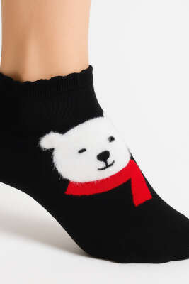 Desenli Havlu Patik Çorap Ayıcık - Thumbnail