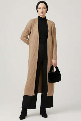 Pazarium - Salaş Fitilli Uzun Hırka Latte