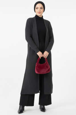 Pazarium - Salaş Fitilli Uzun Hırka Antrasit