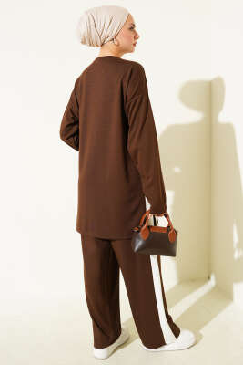 Gold Düğmeli Garnili Loyşa İkili Takım Kahve - Thumbnail