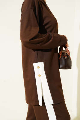 Gold Düğmeli Garnili Loyşa İkili Takım Kahve - Thumbnail