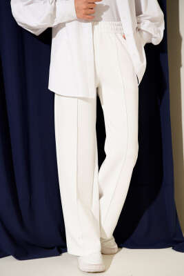 Pazarium - Scuba Çımalı Bol Paçalı Pantolon Beyaz