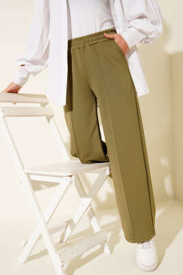 Pazarium - Scuba Çımalı Bol Paçalı Pantolon Haki