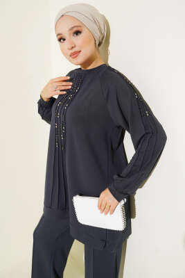 Pazarium - Taş Süslemeli Loyşa İkili Takım Füme