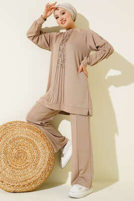 Pazarium - Taş Süslemeli Loyşa İkili Takım Latte