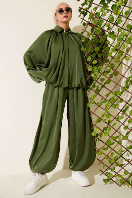 Pazarium - Yarasa Kol Saten Salaş İkili Takım Haki