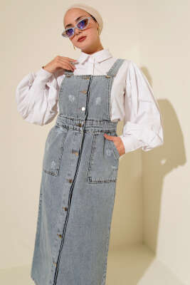 Pazarium - Çift Cepli Kot Askılı Slopet Açık Mavi