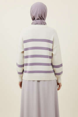 Çizgili Yumoş Triko Kazak Lila - Thumbnail