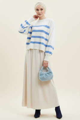 Çizgili Yumoş Triko Kazak Mavi - Thumbnail