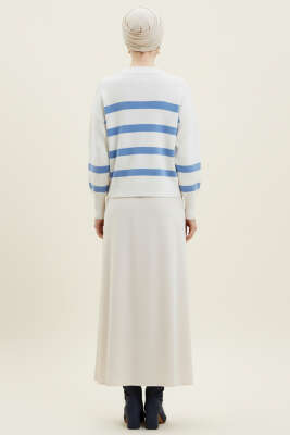 Çizgili Yumoş Triko Kazak Mavi - Thumbnail