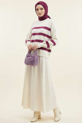 Çizgili Yumoş Triko Kazak Menekşe - Thumbnail