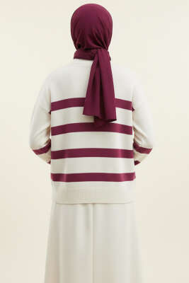 Çizgili Yumoş Triko Kazak Menekşe - Thumbnail