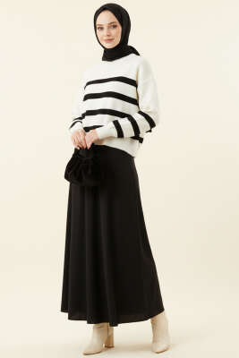 Çizgili Yumoş Triko Kazak Siyah - Thumbnail