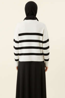 Çizgili Yumoş Triko Kazak Siyah - Thumbnail