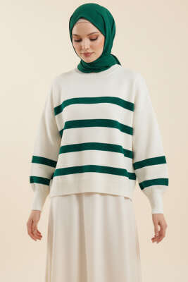 Çizgili Yumoş Triko Kazak Zümrüt - Thumbnail