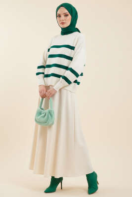 Çizgili Yumoş Triko Kazak Zümrüt - Thumbnail