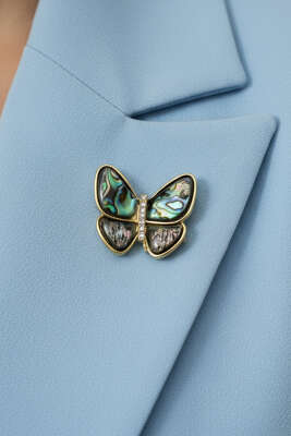 Pazarium - Kelebekli Sedefli Broş Gold